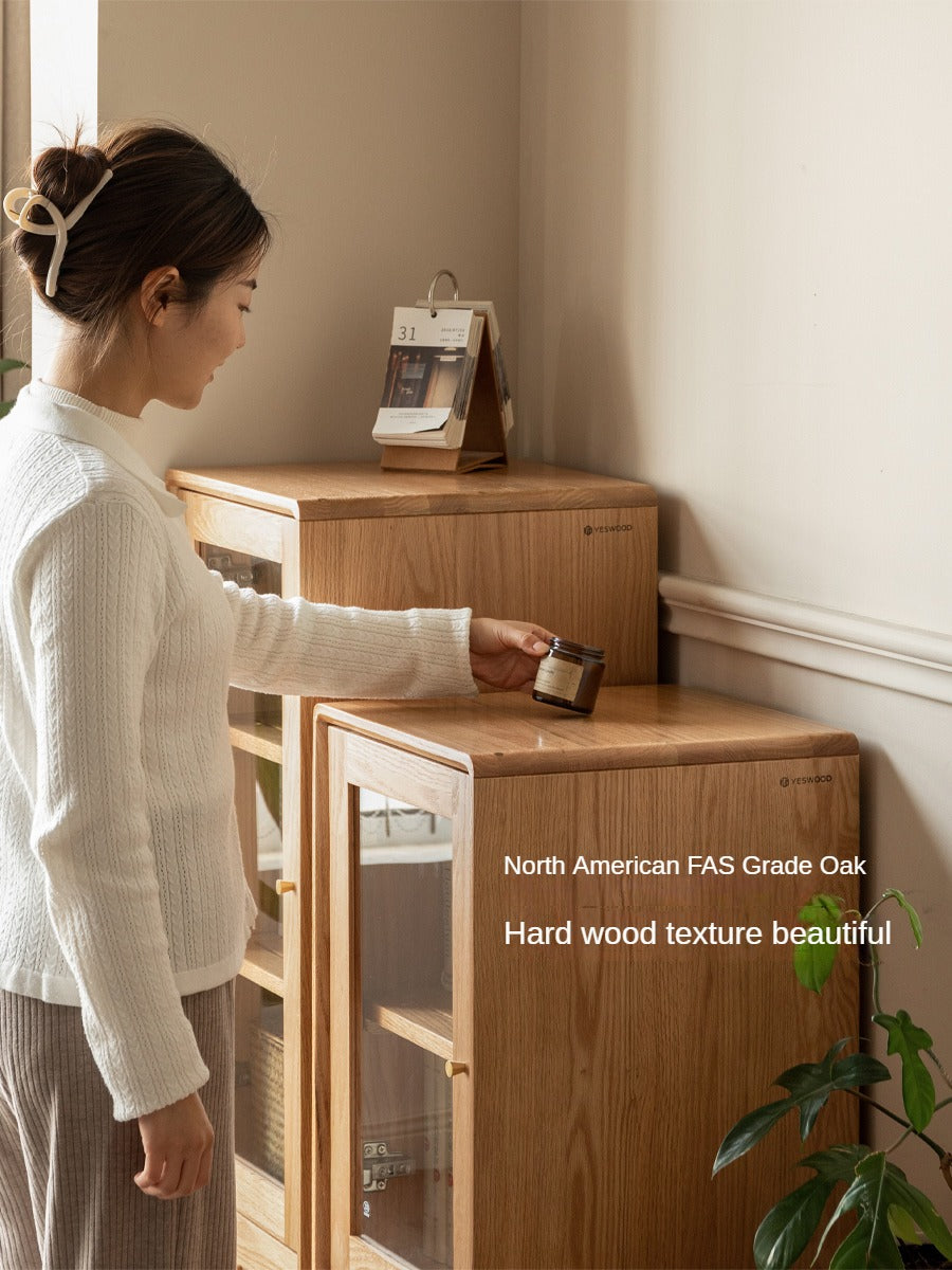 Oak, Beech Solid Wood Nordic Side Cabinet.