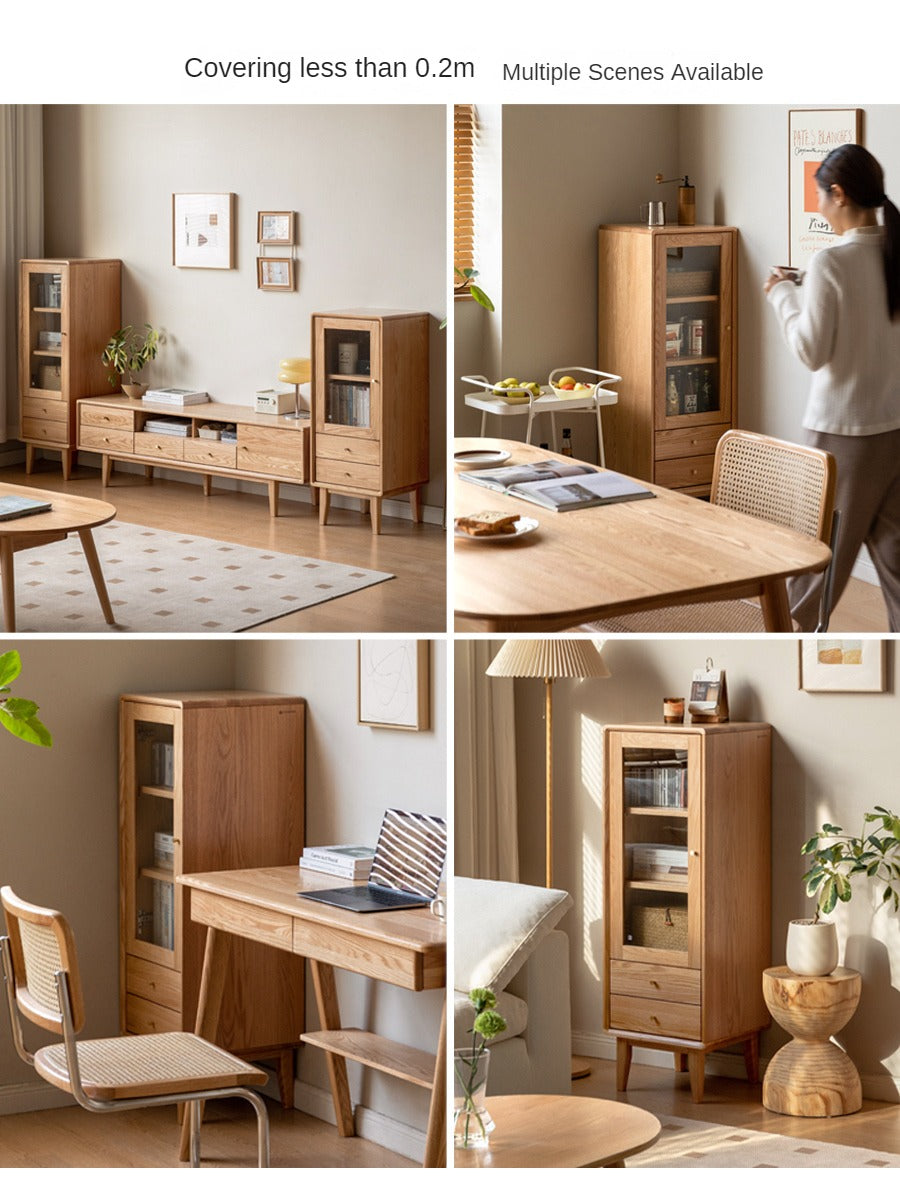 Oak, Beech Solid Wood Nordic Side Cabinet.