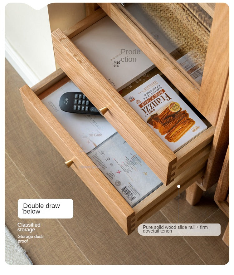 Oak, Beech Solid Wood Nordic Side Cabinet.