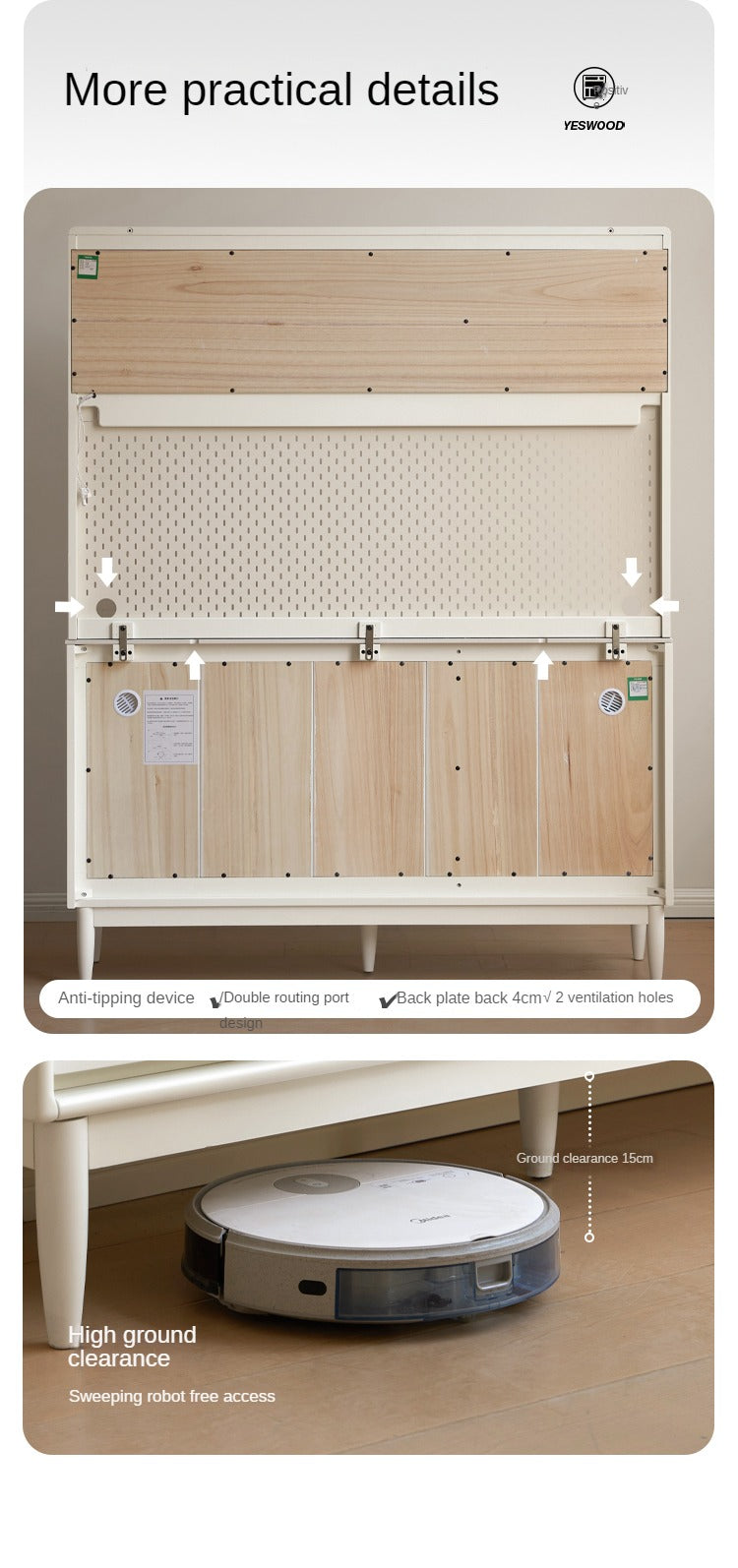 Solid Rubberwood Sideboard, Buffet Cabinet