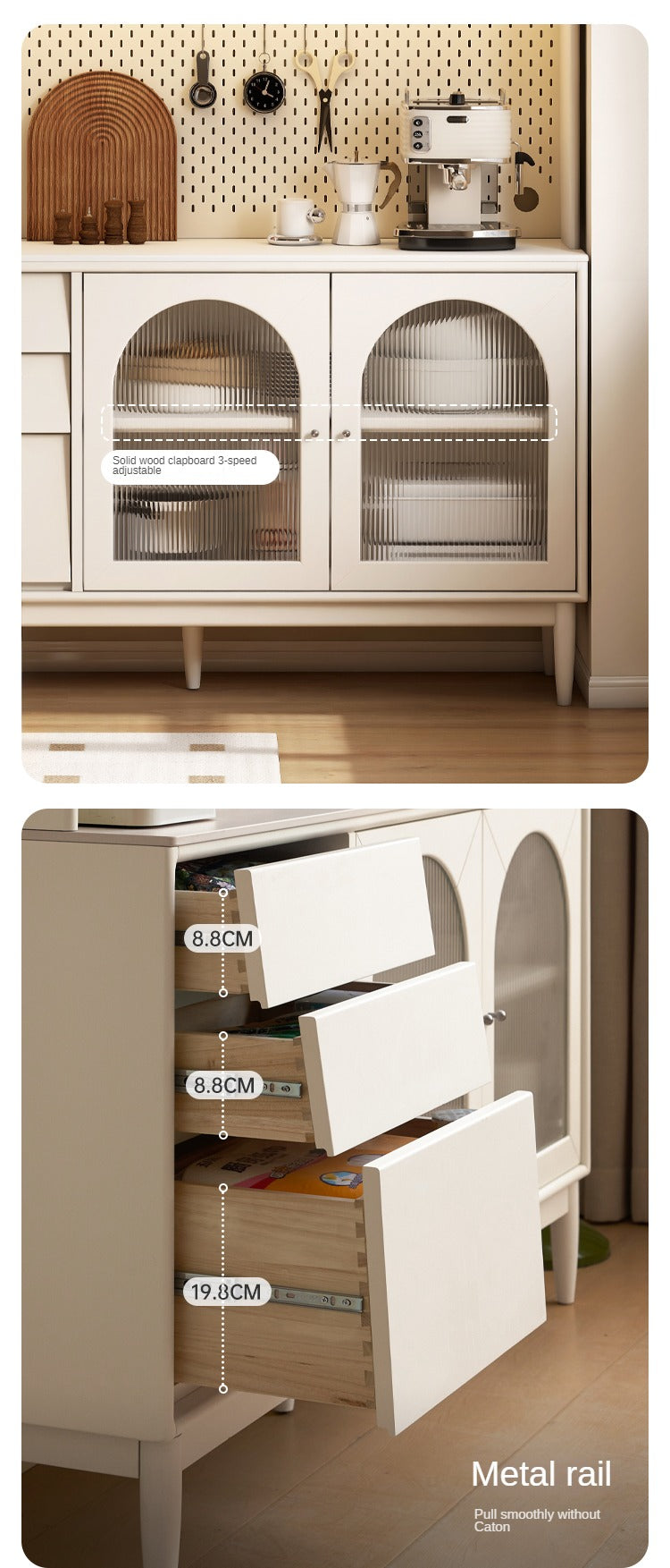 Solid Rubberwood Sideboard, Buffet Cabinet