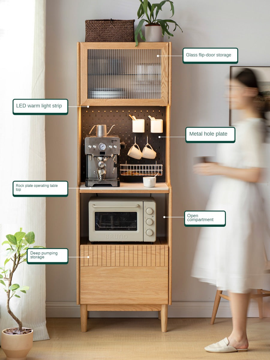 Solid RubberWood, Oak Solid Wood Sideboard Rock Board LED Light