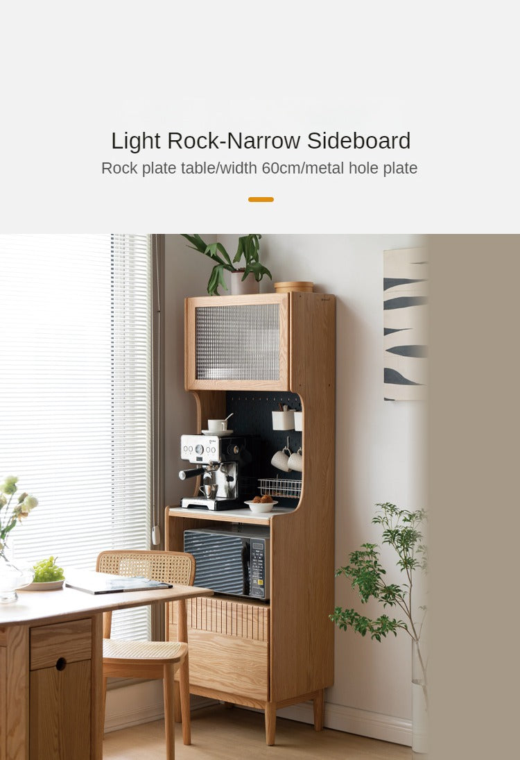 Solid RubberWood, Oak Solid Wood Sideboard Rock Board LED Light