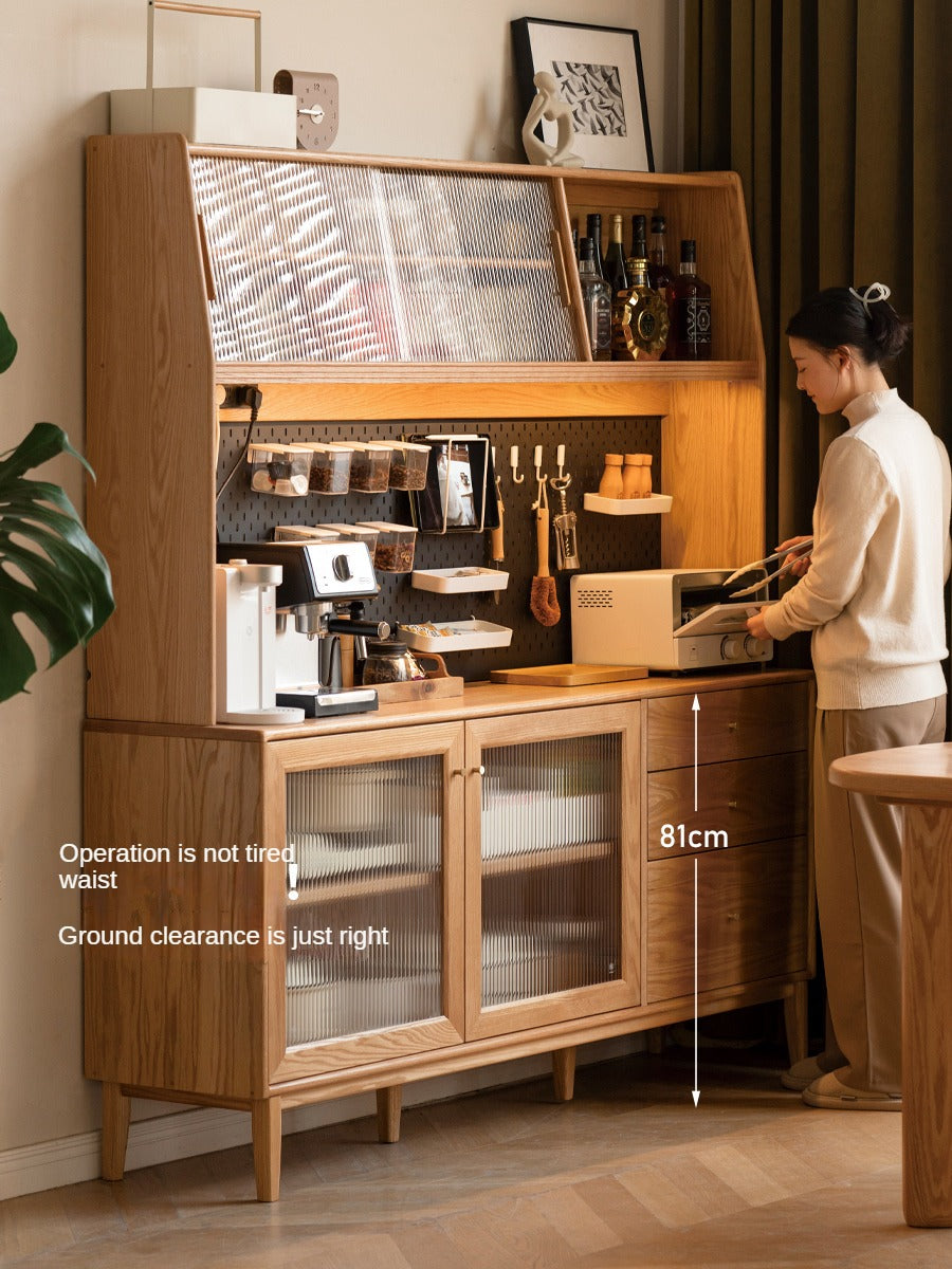 Oak Solid Wood, Solid RubberWood Nordic Sideboard Cabinet