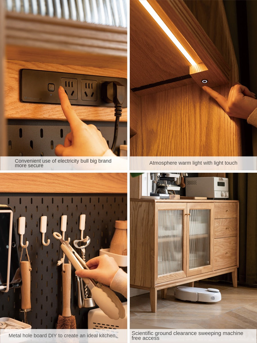 Oak Solid Wood, Solid RubberWood Nordic Sideboard Cabinet