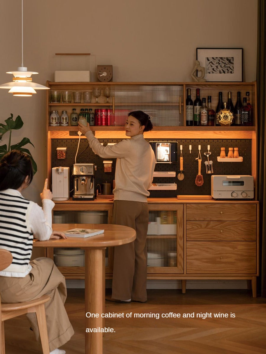 Oak Solid Wood, Solid RubberWood Nordic Sideboard Cabinet