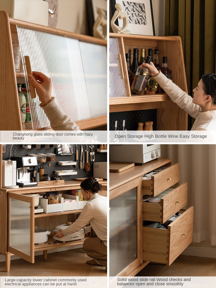Oak Solid Wood, Solid RubberWood Nordic Sideboard Cabinet