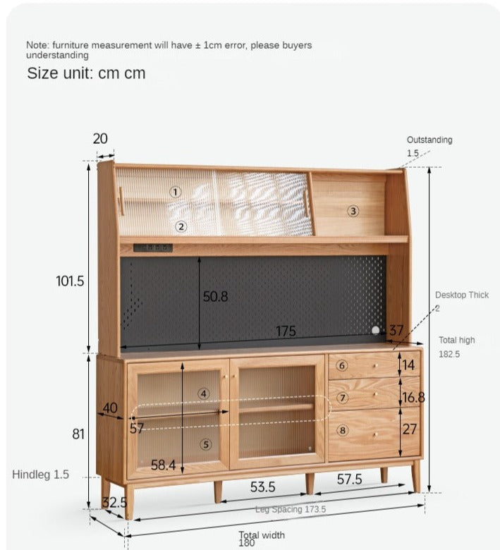 Oak Solid Wood, Solid RubberWood Nordic Sideboard Cabinet
