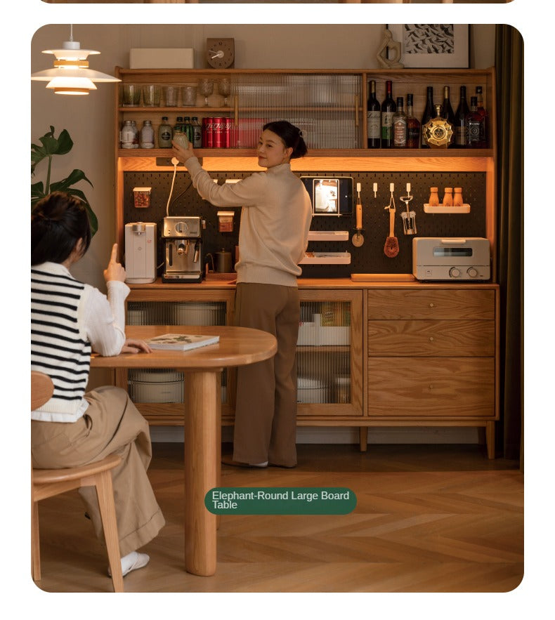 Oak Solid Wood, Solid RubberWood Nordic Sideboard Cabinet