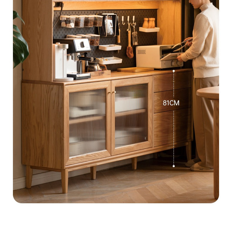 Oak Solid Wood, Solid RubberWood Nordic Sideboard Cabinet