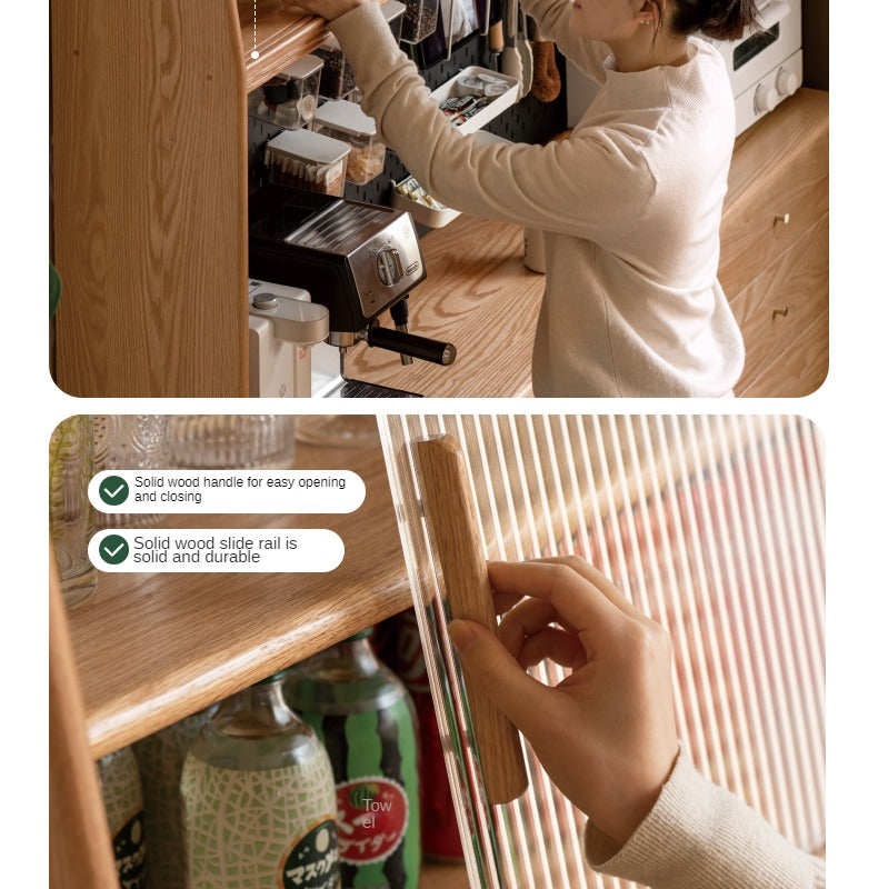 Oak Solid Wood, Solid RubberWood Nordic Sideboard Cabinet