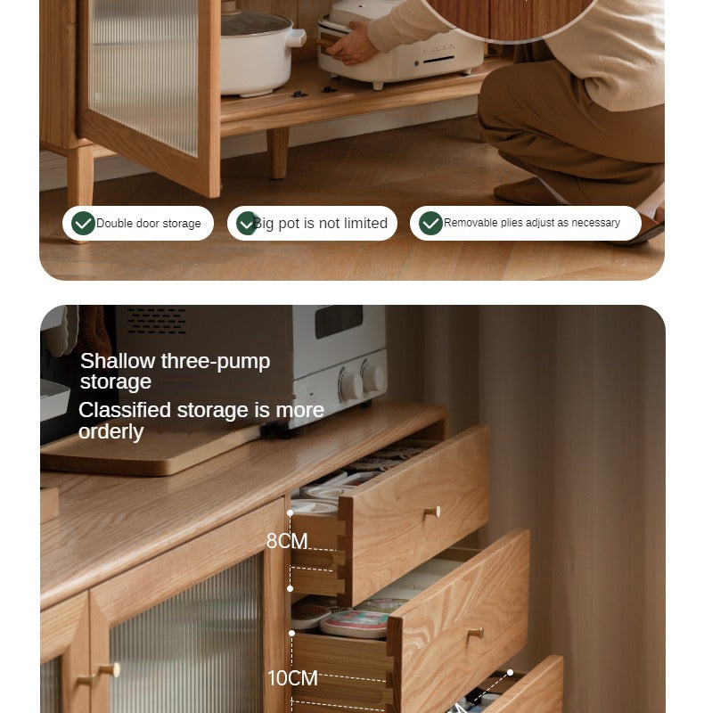 Oak Solid Wood, Solid RubberWood Nordic Sideboard Cabinet