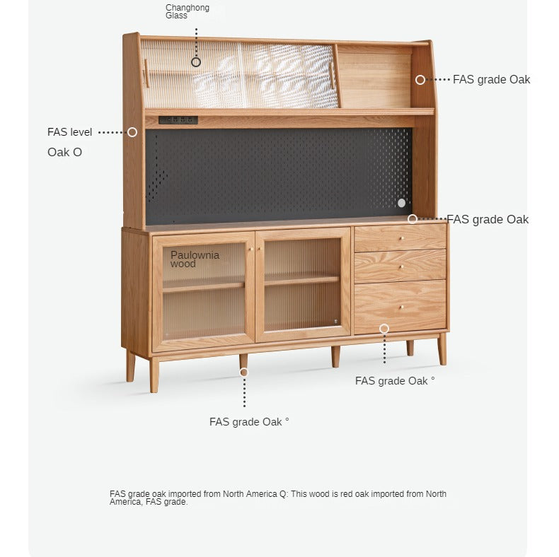 Oak Solid Wood, Solid RubberWood Nordic Sideboard Cabinet