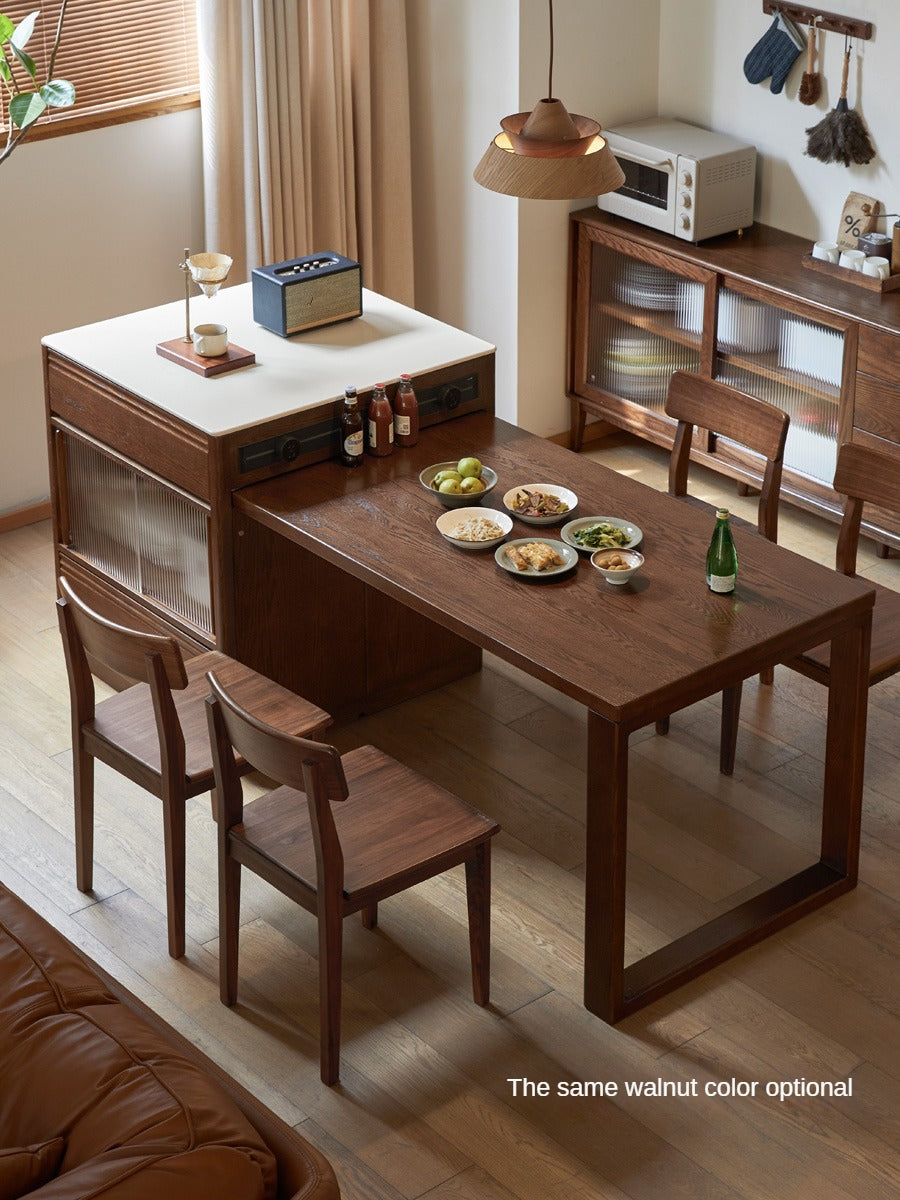 Oak Solid Wood Island + Table Integrated Retractable Rock Board