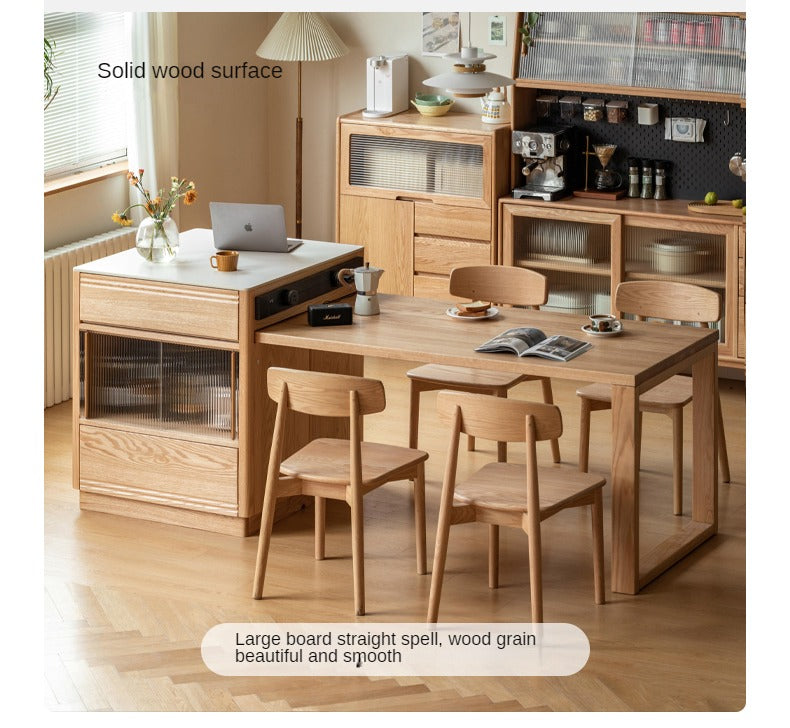 Oak Solid Wood Island + Table Integrated Retractable Rock Board