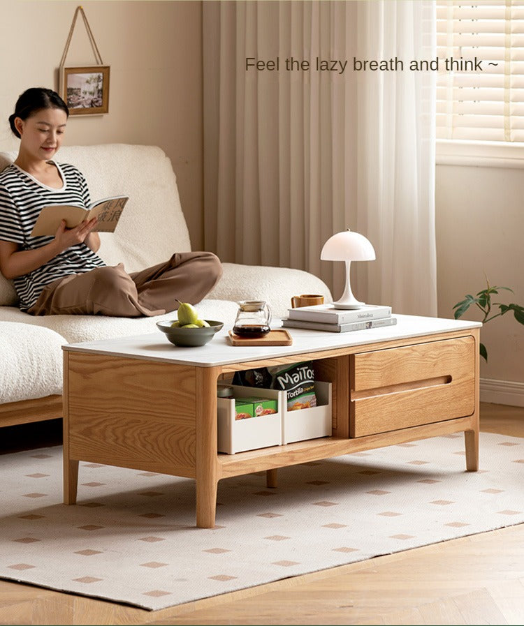 Oak, Solid Rubberwood Coffee Table Rock Slabs