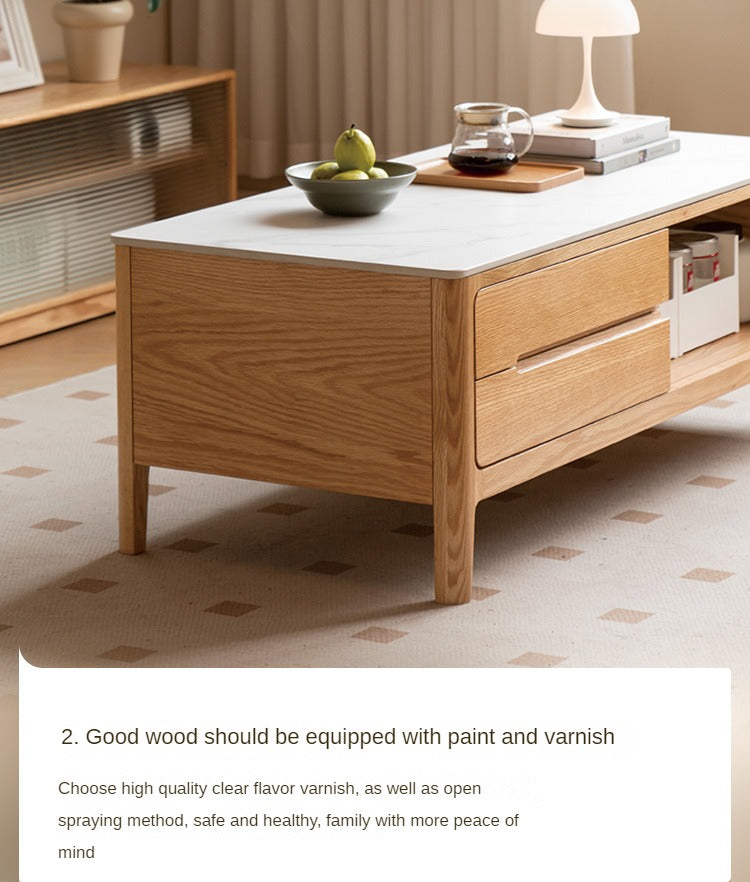 Oak, Solid Rubberwood Coffee Table Rock Slabs