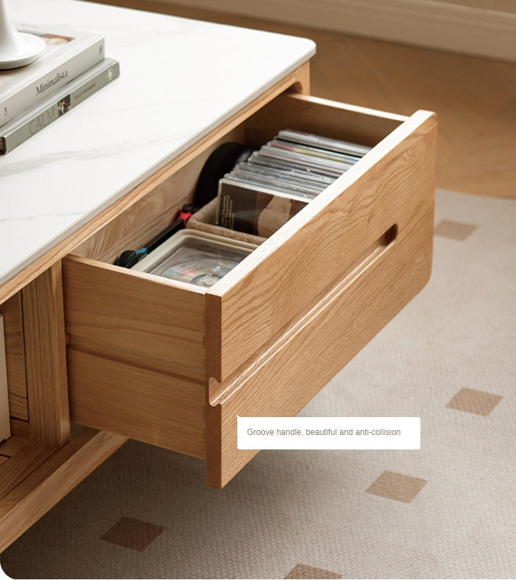 Oak, Solid Rubberwood Coffee Table Rock Slabs