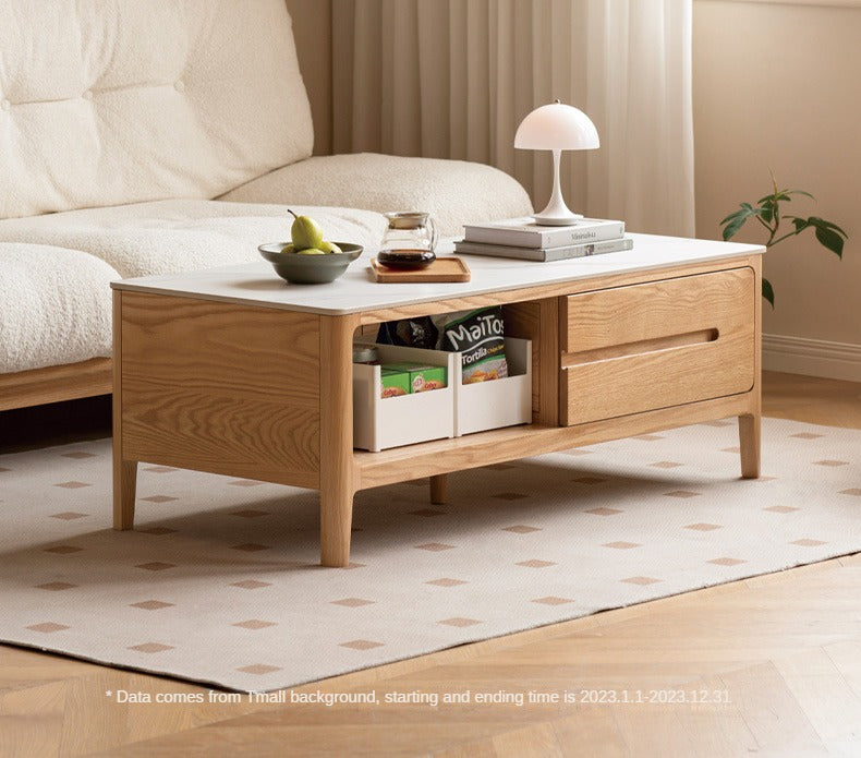 Oak, Solid Rubberwood Coffee Table Rock Slabs