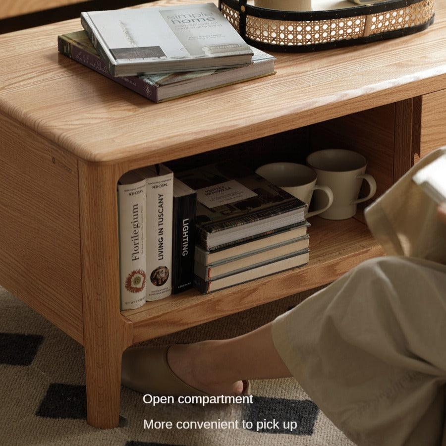 Oak, Solid Rubberwood Coffee Table Three Drawers
