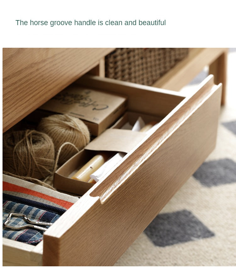 Oak, Solid Rubberwood Coffee Table Three Drawers
