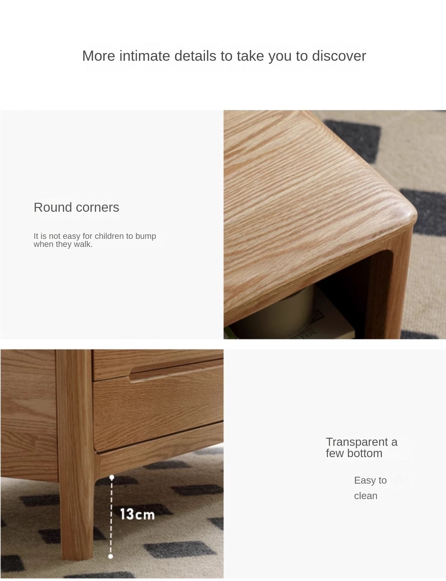 Oak, Solid Rubberwood Coffee Table Three Drawers