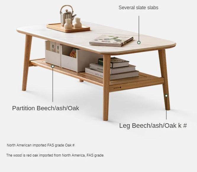 Oak, Beech Solid Wood Slate Coffee Table