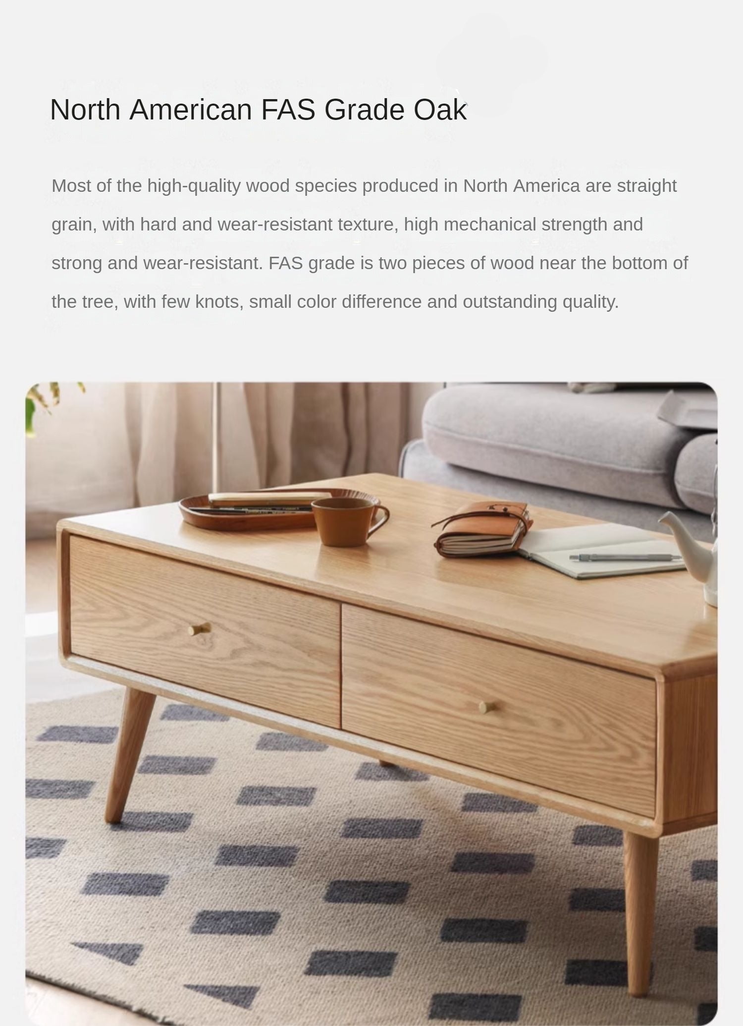 Oak, Ash Solid Wood Nordic Modern Coffee Table