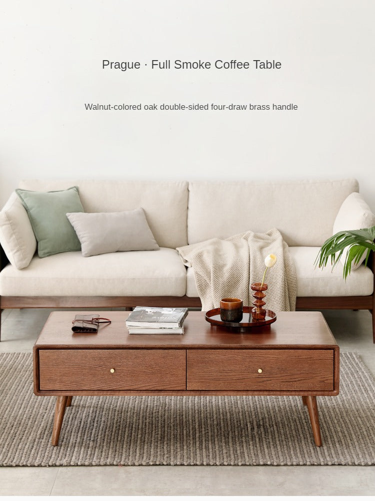 Oak Solid Wood Double-Sided Four-Drawer Coffee Table