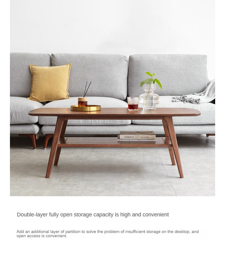 Solid Rubberwood, Beech, Oak Solid Wood Walnut Color Double-Layer Coffee Table