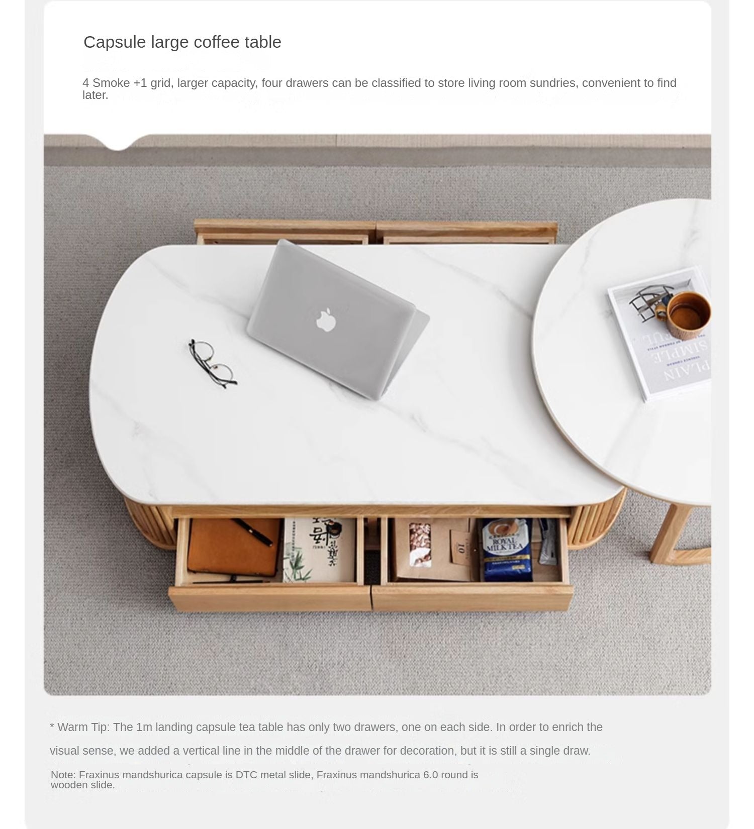Oak, Ash Solid Wood Rock Plate Coffee Table