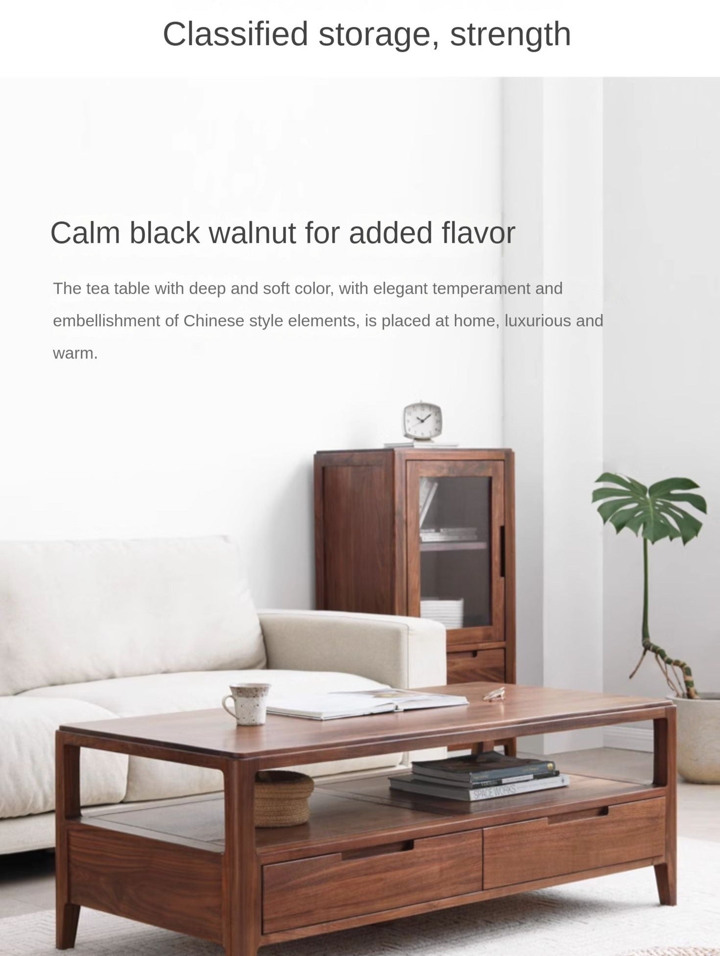Black Walnut Solid Wood Four Drawer Coffee Table