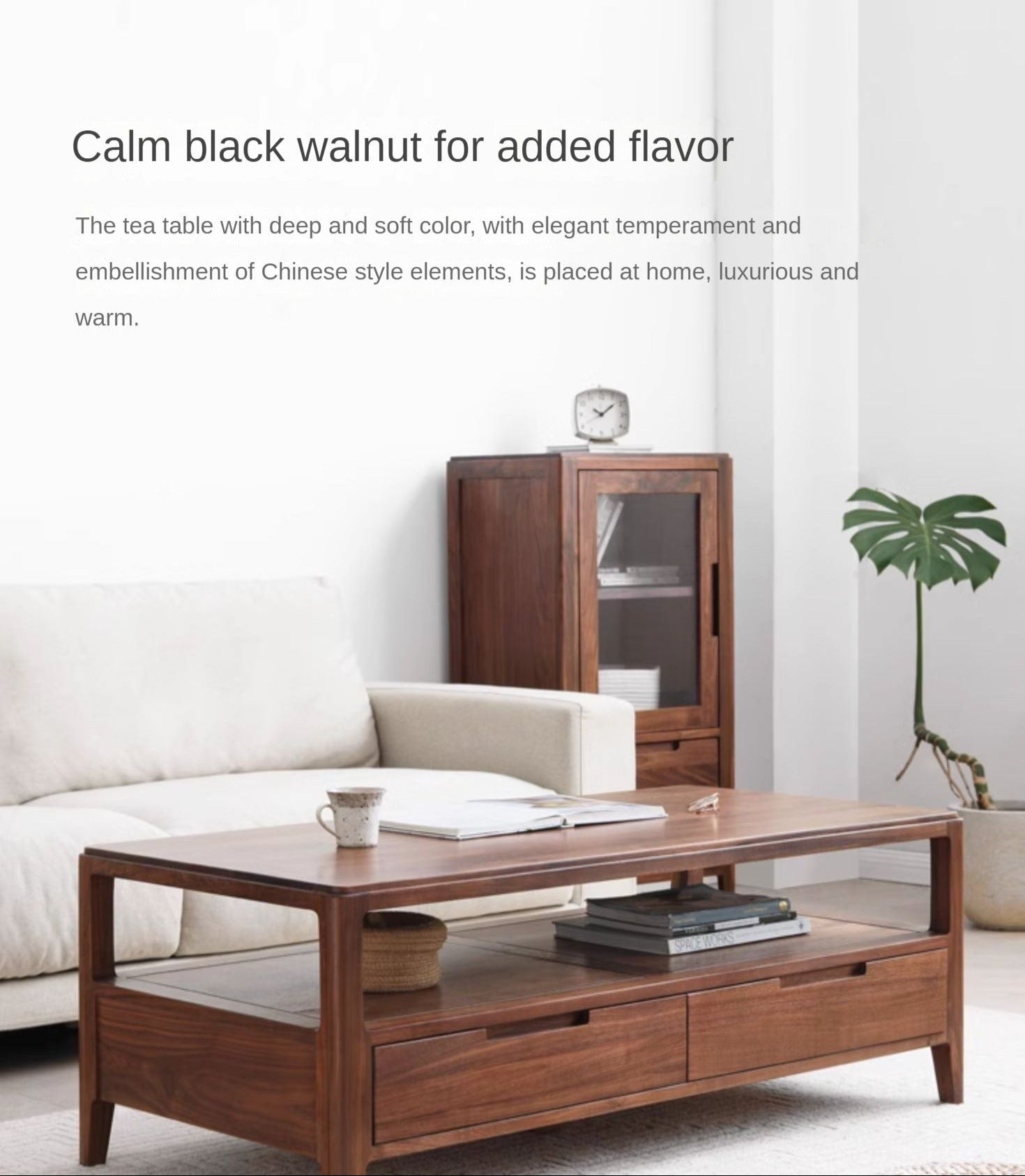 Black Walnut Solid Wood Four Drawer Coffee Table