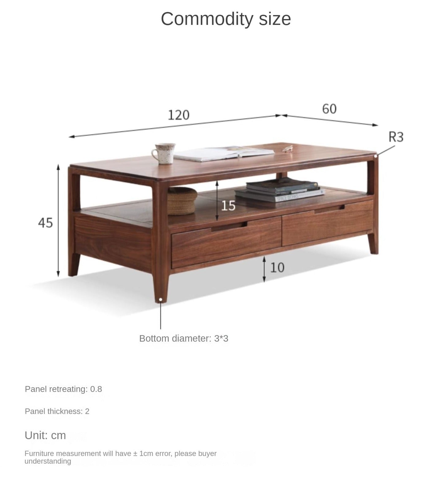 Black Walnut Solid Wood Four Drawer Coffee Table