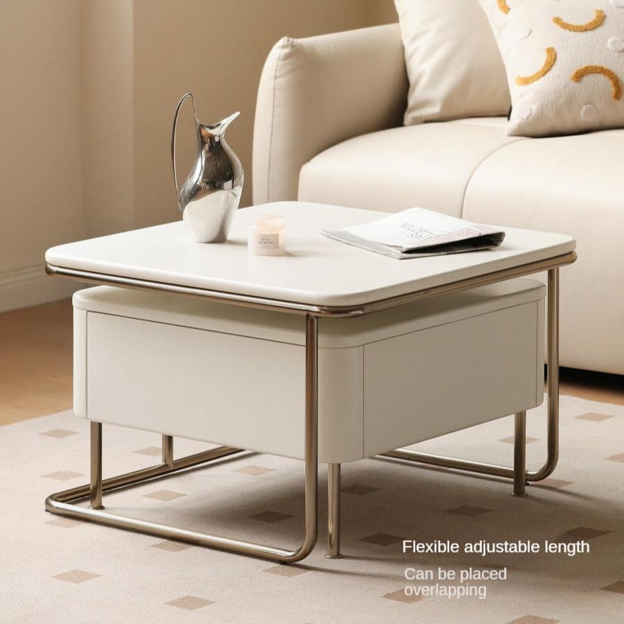 Poplar Solid Wood Combination Telescopic Coffee Table Cream Wind