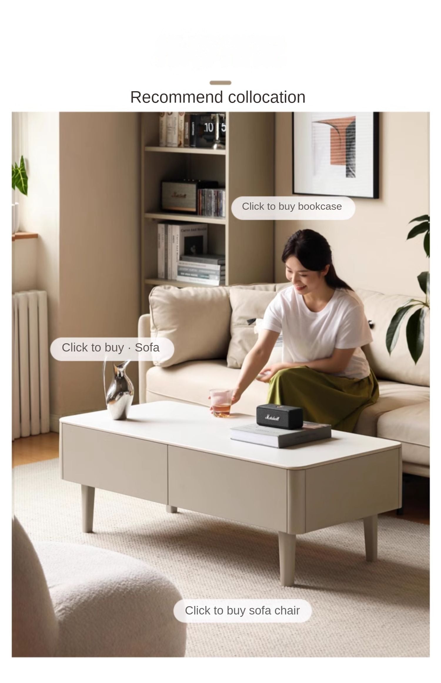 Ash Solid Wood Light Luxury Rock Plate Coffee Table