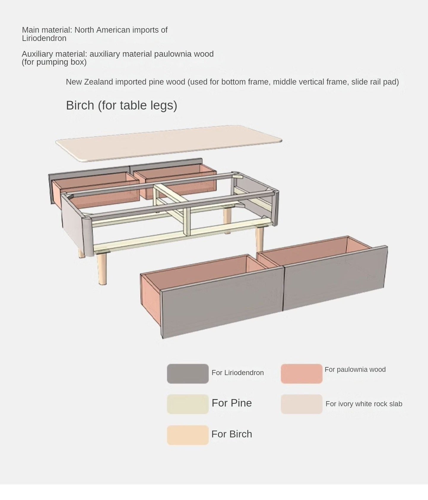 Poplar Solid Wood Light Luxury Rock Plate Coffee Table