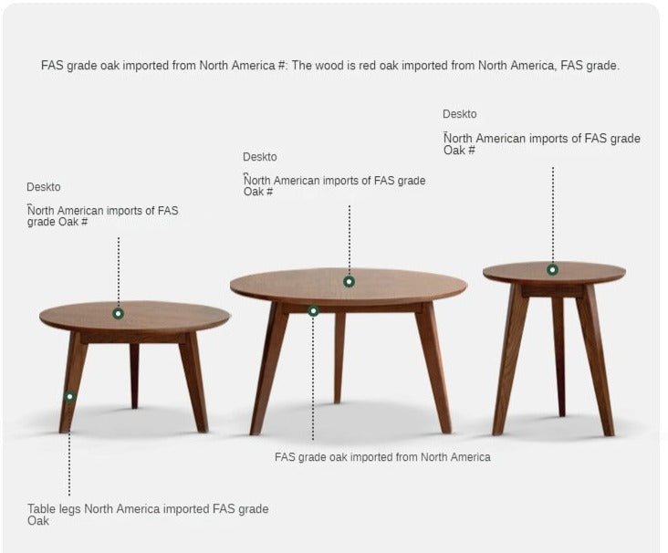Oak, Rubberwood Solid Wood Round Coffee Table