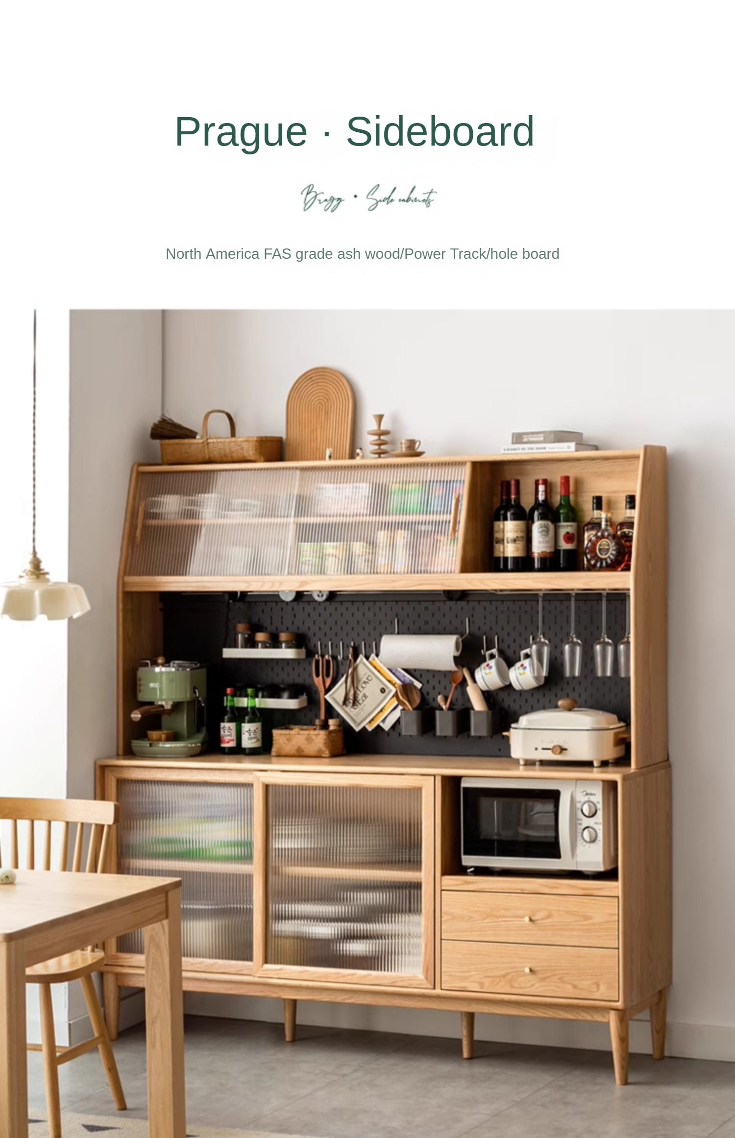 Ash Solid Wood Sideboard Multi-Functional Buffet Cabinet