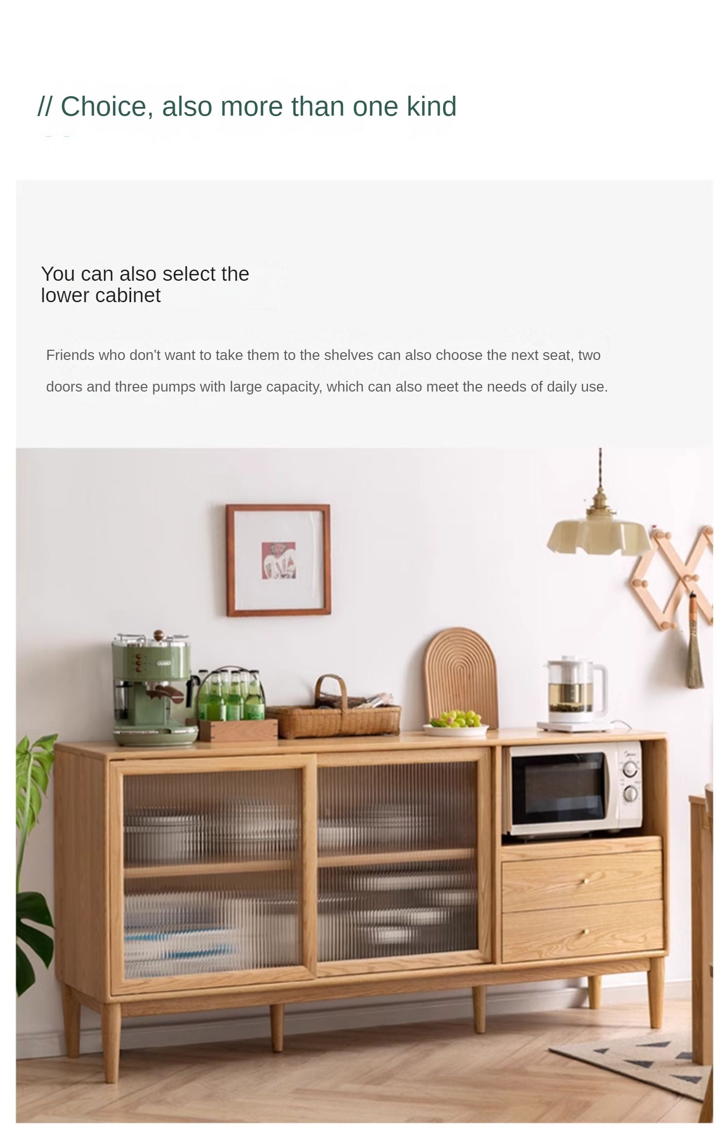 Ash Solid Wood Sideboard Multi-Functional Buffet Cabinet