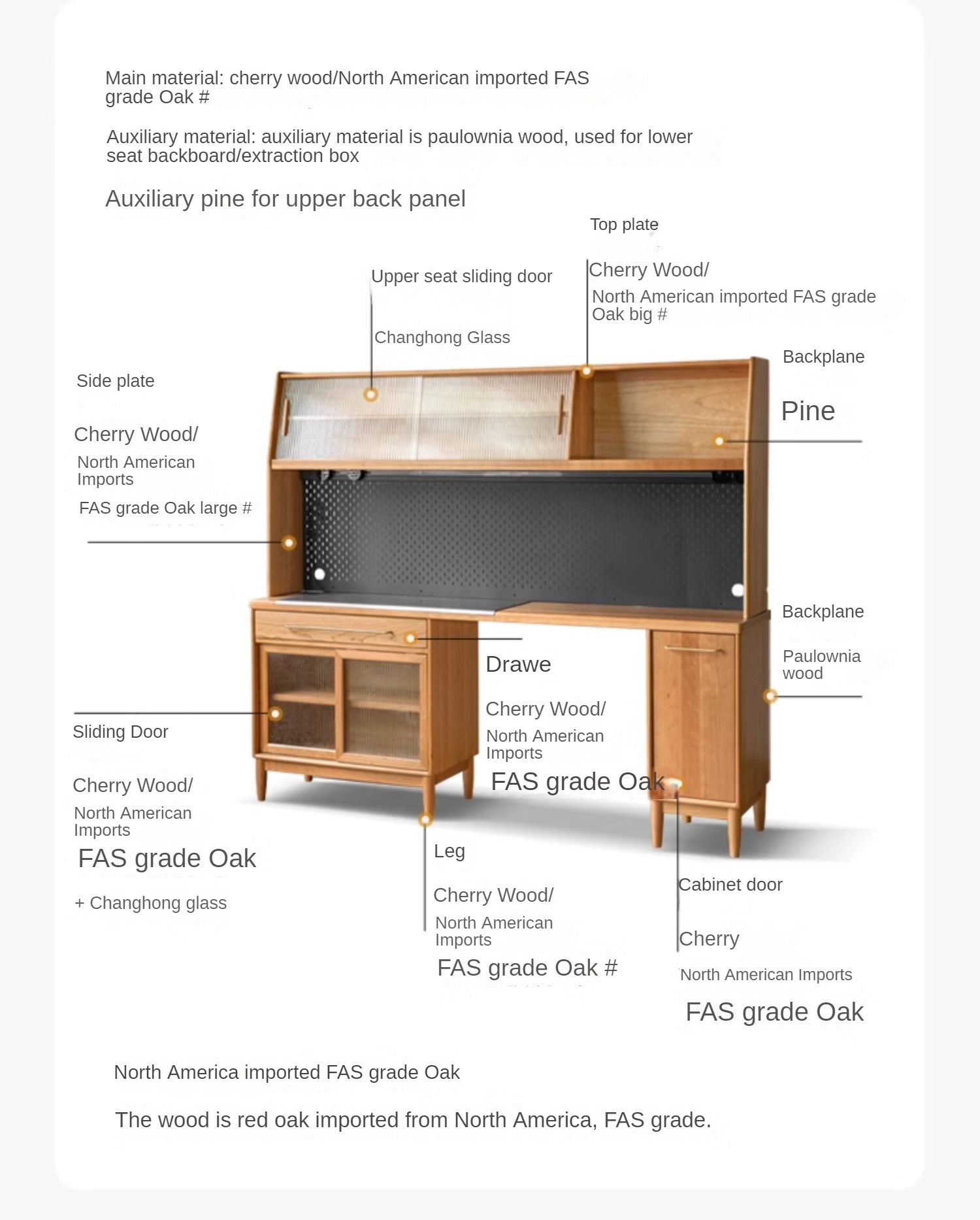 Cherry, Oak Solid Wood, Solid RubberWood Japanese Style Buffet Cabinet
