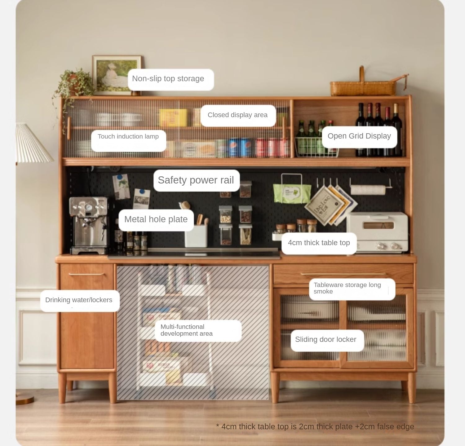 Cherry, Oak Solid Wood, Solid RubberWood Japanese Style Buffet Cabinet