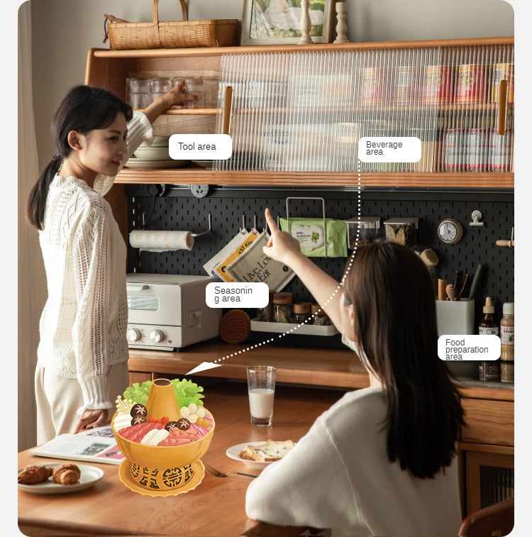 Cherry, Oak Solid Wood, Solid RubberWood Japanese Style Buffet Cabinet