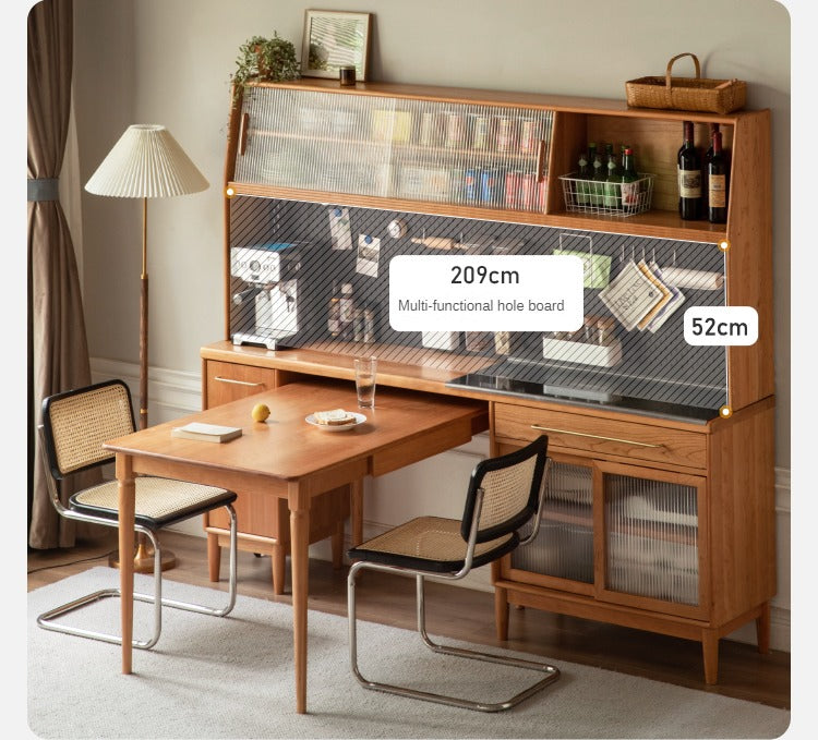 Cherry, Oak Solid Wood, Solid RubberWood Japanese Style Buffet Cabinet