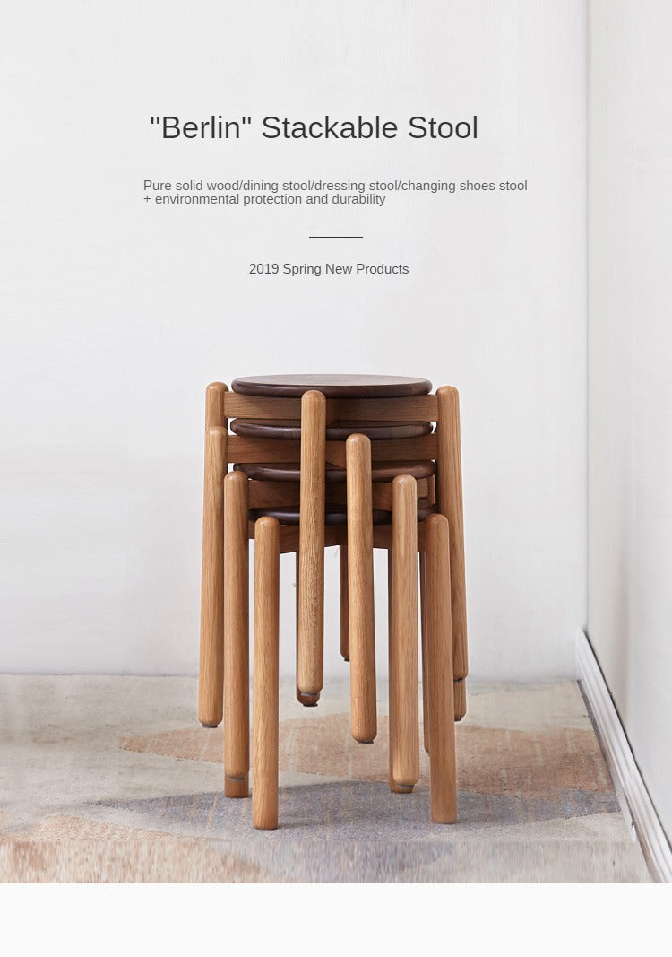Black Walnut, Ash, Oak, Beech, Cherry Solid Wood, Solid RubberWood Stackable Small Stool
