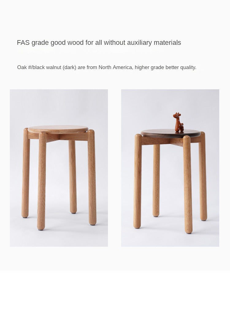 Black Walnut, Ash, Oak, Beech, Cherry Solid Wood, Solid RubberWood Stackable Small Stool