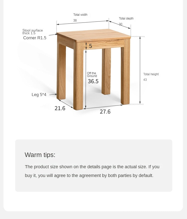 2 pcs Oak Solid Wood Stool