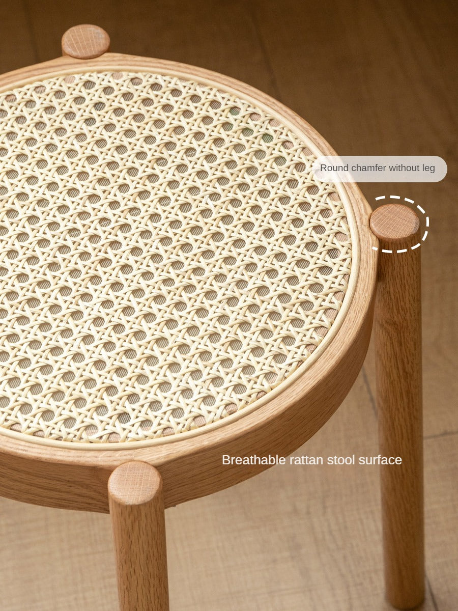Stool Rattan Oak Solid Wood Can Be Stacked