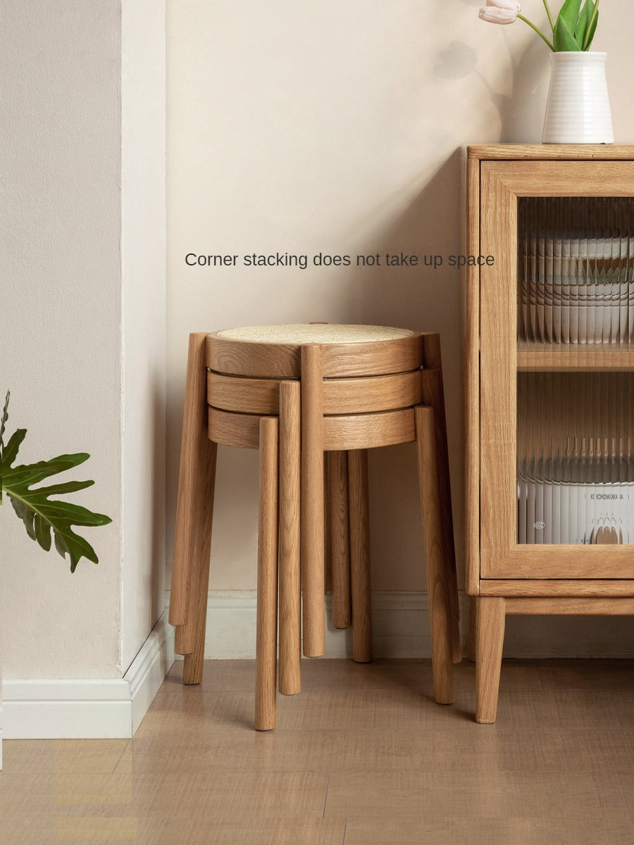 Stool Rattan Oak Solid Wood Can Be Stacked