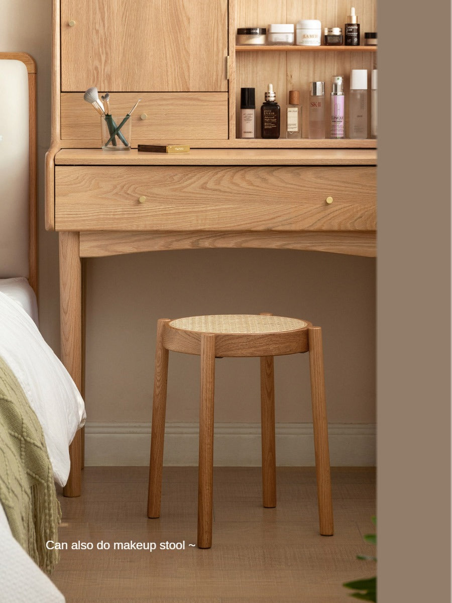 4pcs Oak Solid Wood Stool Rattan
